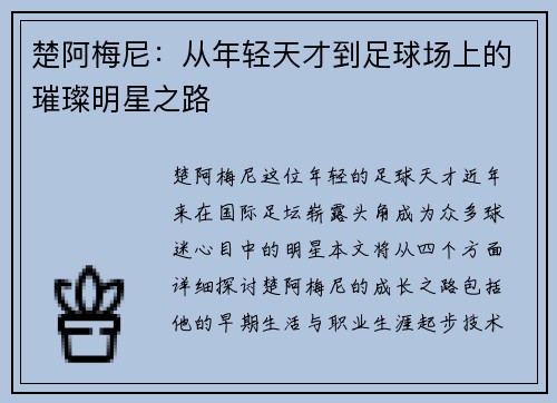 楚阿梅尼：从年轻天才到足球场上的璀璨明星之路